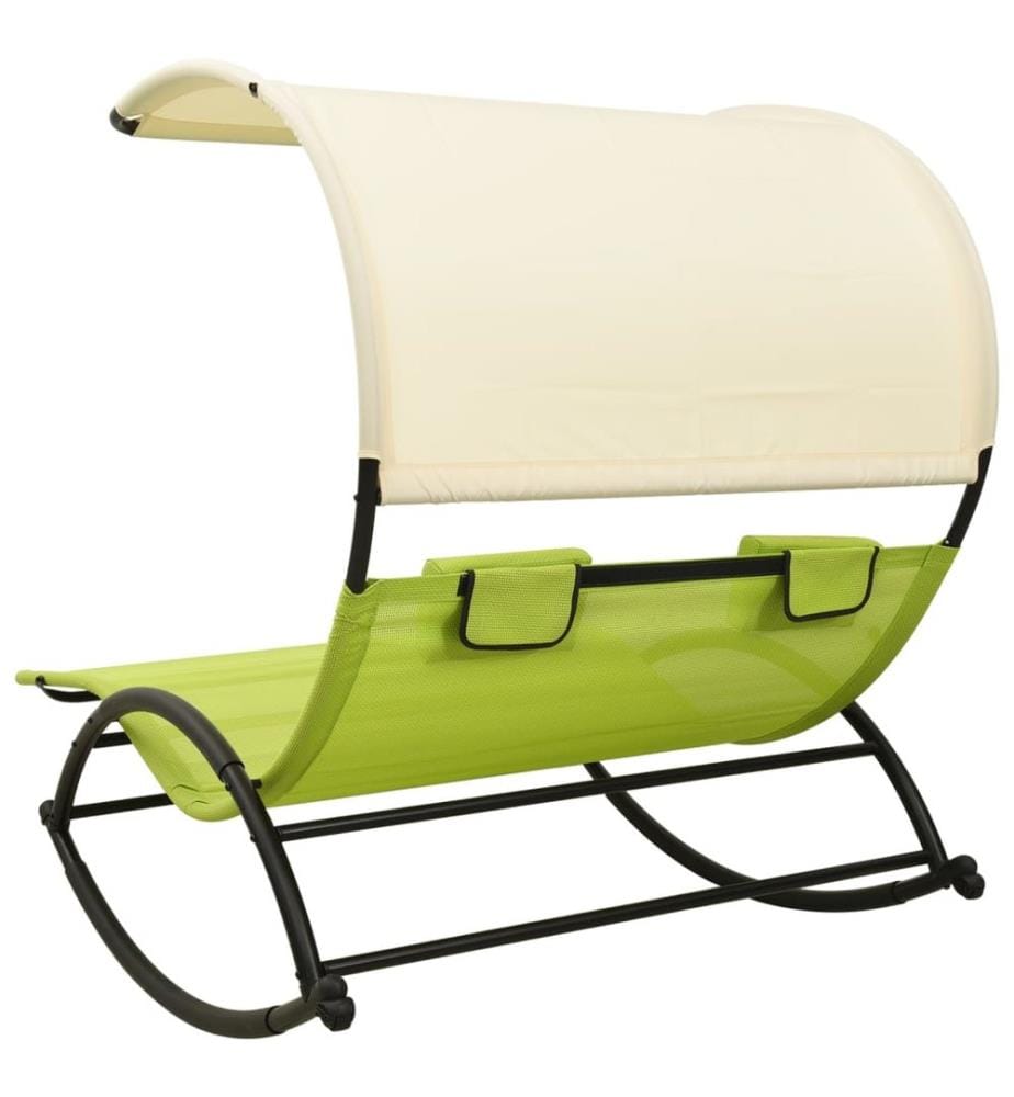 Chaise longue doppia con tettuccio textilène verde e crema
