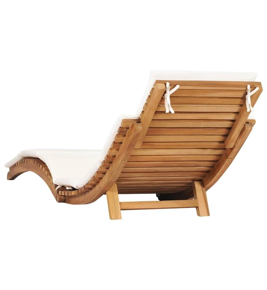 Chaise longue pieghevole con cuscino bianco crema Legno di teck
