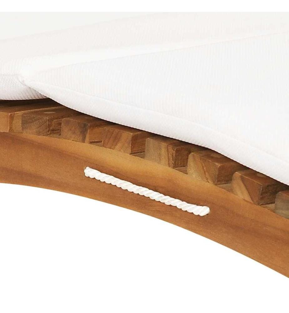 Chaise longue pieghevole con cuscino bianco crema Legno di teck