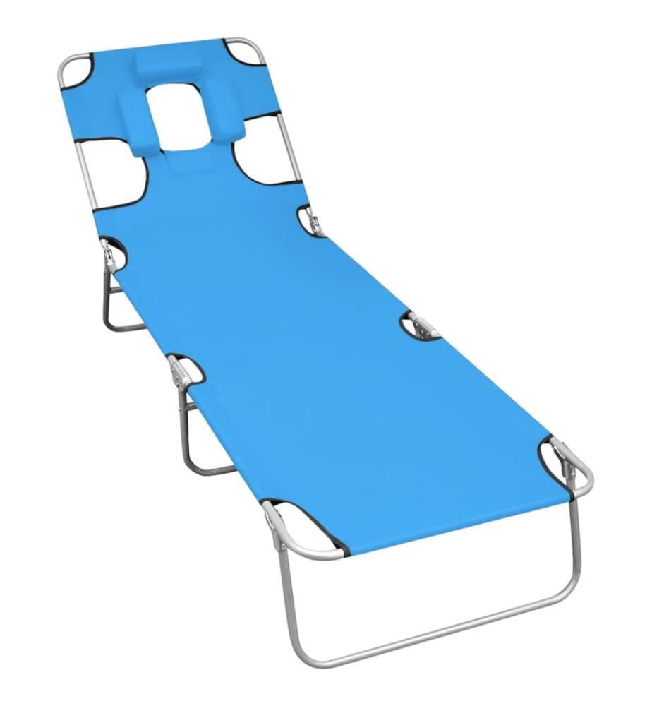 Chaise longue pieghevole con cuscino per la testa Acciaio Blu turchese
