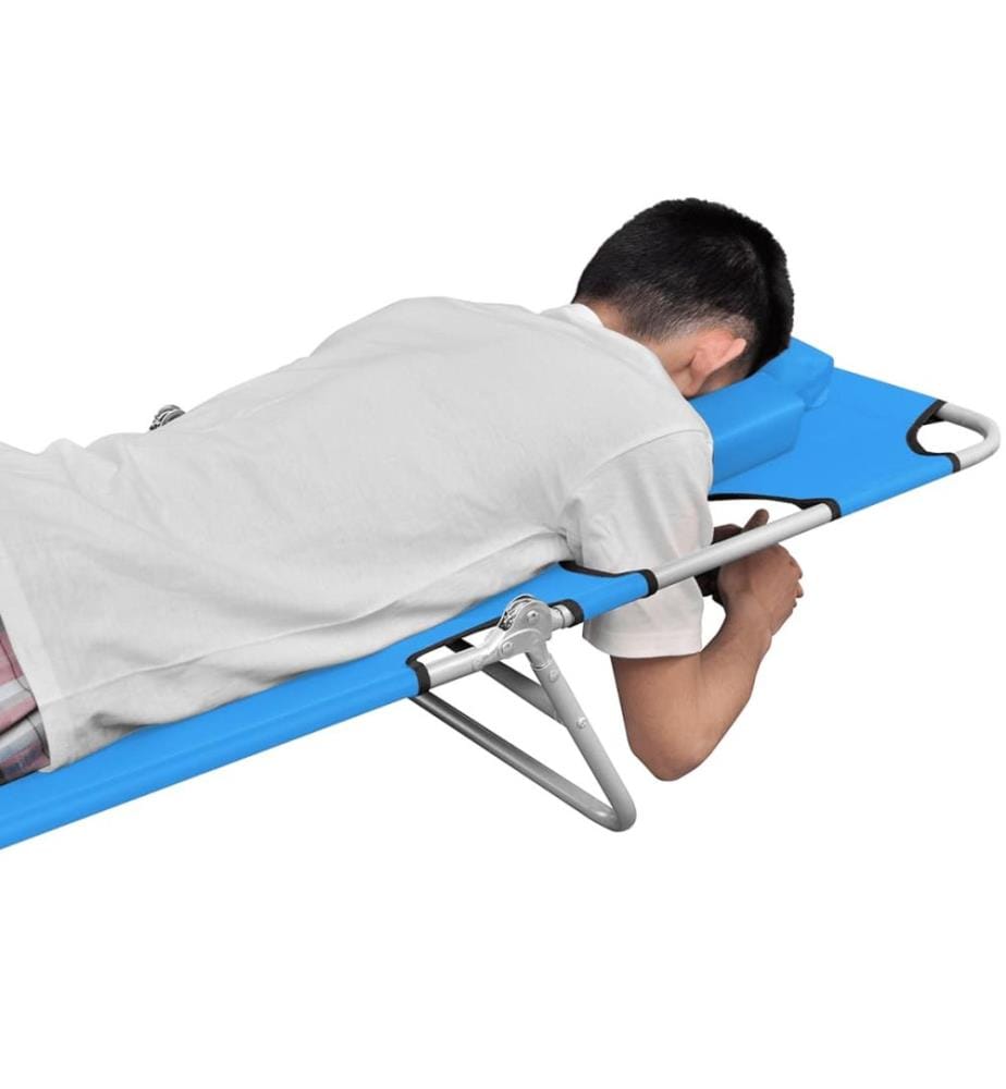 Chaise longue pieghevole con cuscino per la testa Acciaio Blu turchese