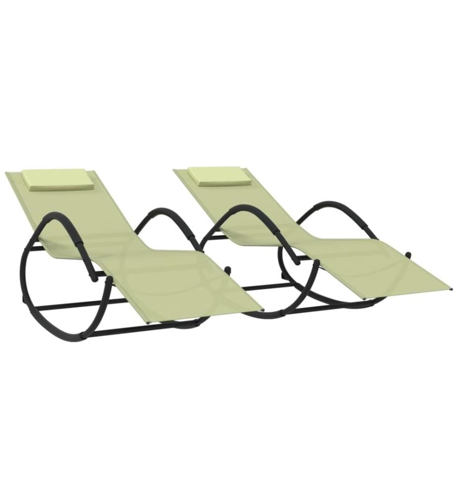 Chaise longues a dondolo lotto di 2 crema acciaio e textilène