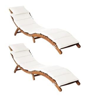 Lounge Chairs and cushions 2pcs Cream white Solid acacia wood