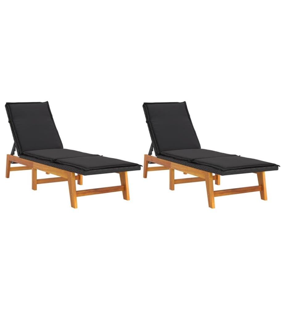 Chaise longue e cuscini set di 2 Resina intrecciata e acacia