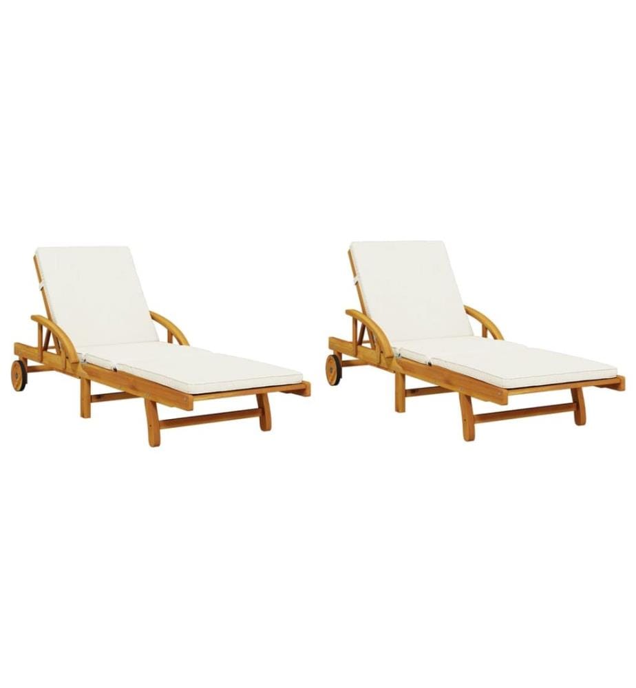 Chaises longues lot de 2 avec coussins 200x68x83 cm bois acacia