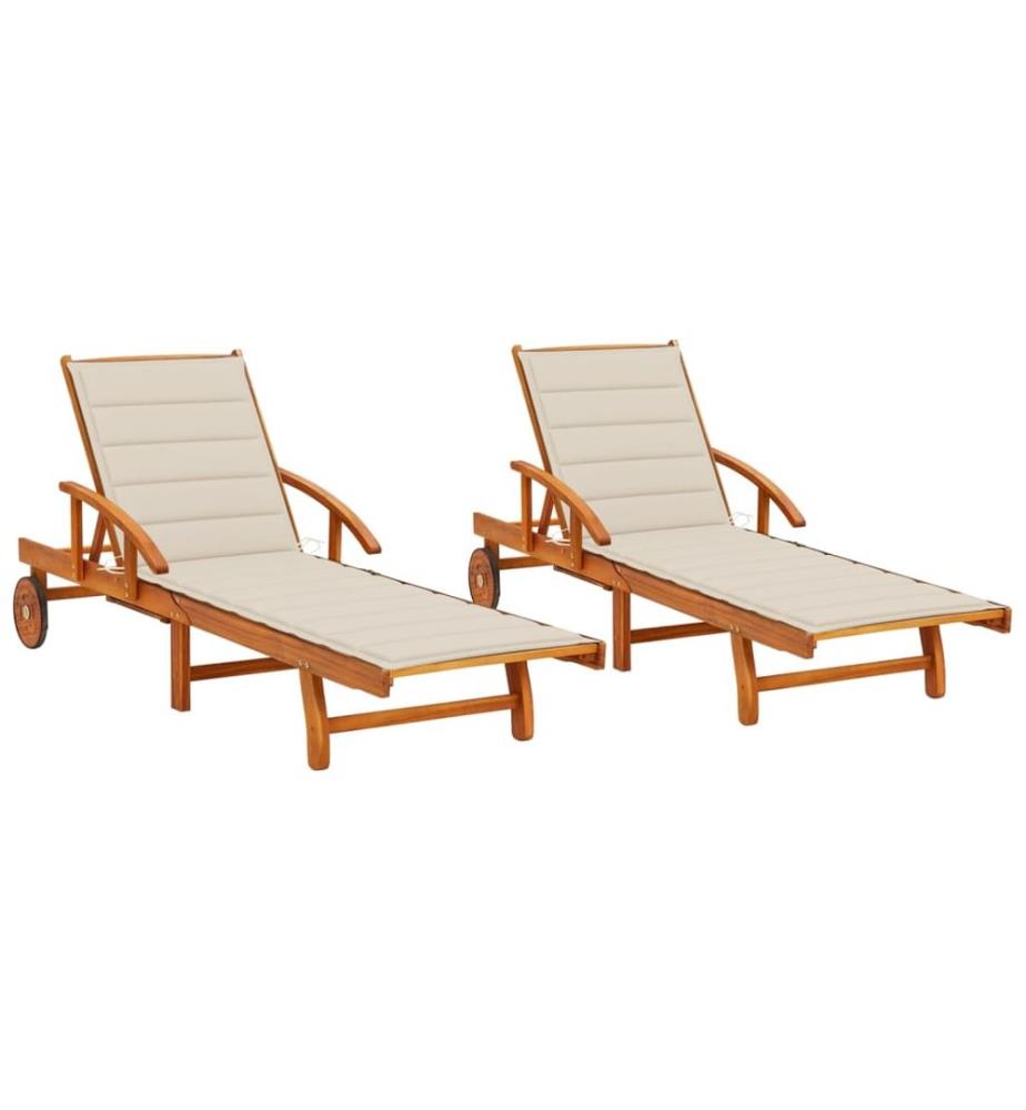 Lounge Chairs set of 2 with cushions Solid Acacia Wood
