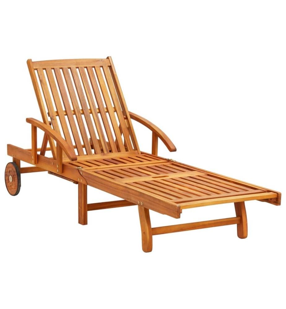 Chaises longues lot de 2 avec table et coussins Acacia solide