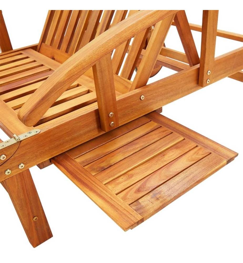 Chaises longues lot de 2 avec table et coussins Acacia solide