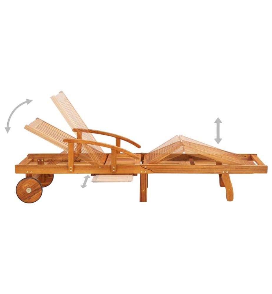 Chaises longues lot de 2 avec table et coussins Acacia solide