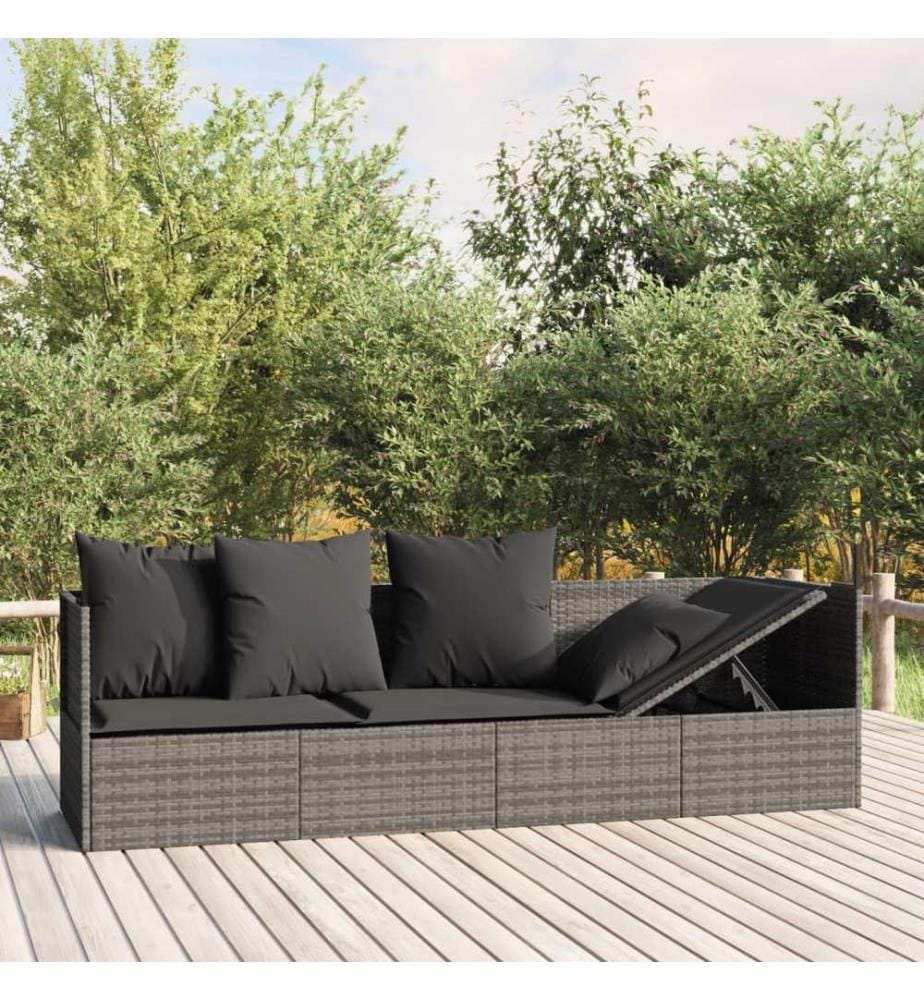 Letto da salotto da esterno con cuscini Grigio Resina intrecciata