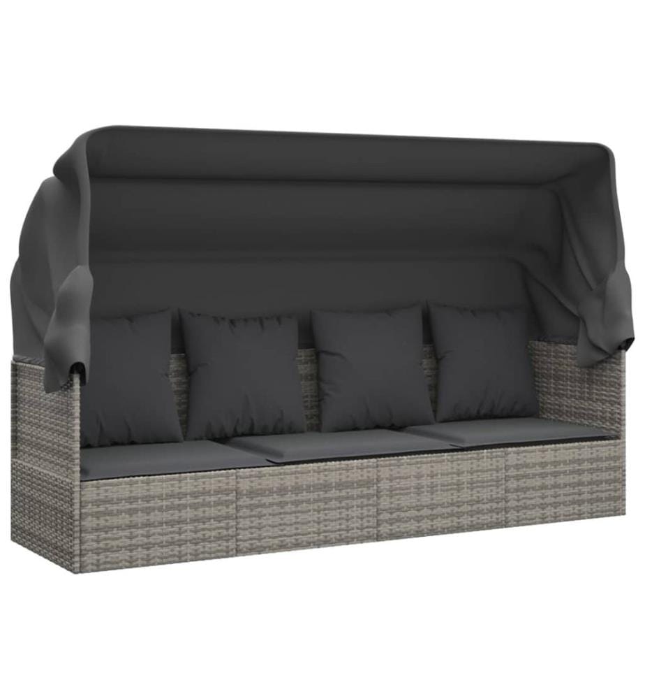 Letto da salotto da esterno tetto e cuscini Grigio Resina intrecciata