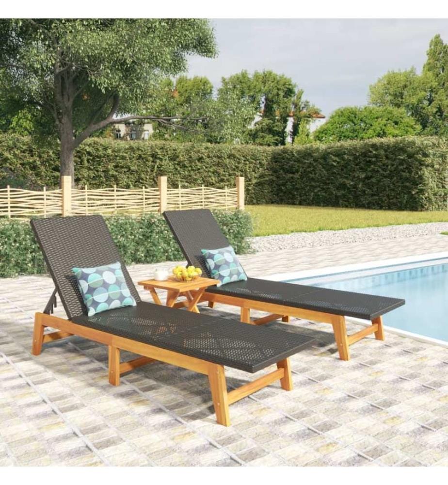 Set da giardino 3 pz resina intrecciata e legno massiccio d'acacia