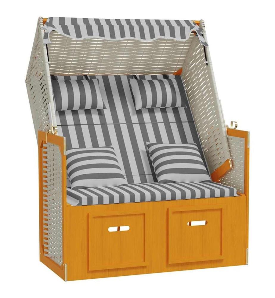 Strandkorb mit Kissen Poly Rattan & Massivholz Weiss & Grau