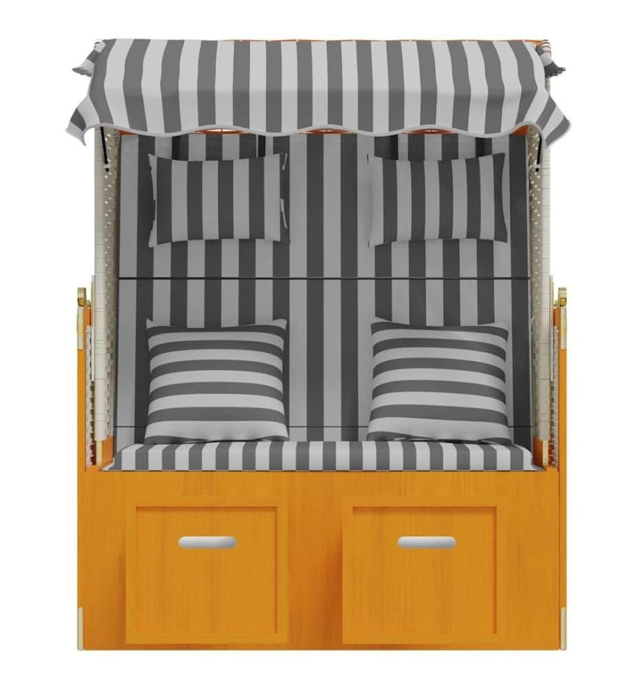 Strandkorb mit Kissen Poly Rattan & Massivholz Weiss & Grau