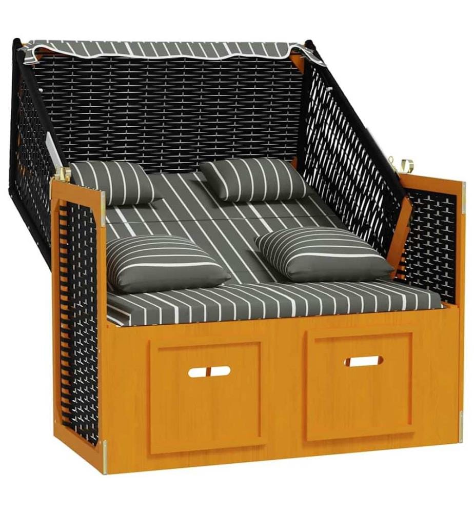 Cesto da spiaggia con cuscini resina intrecciata legno solido nero grigio