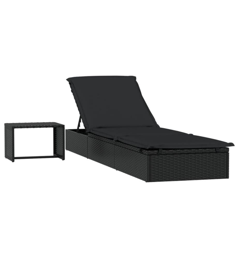 Sonnenliege 1 Stk. mit Tisch Schwarz Poly Rattan