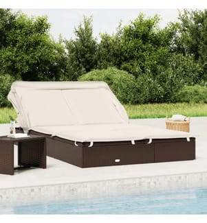 2-Personen-Sonnenliege mit Dach Braun 213x118x97 Poly Rattan