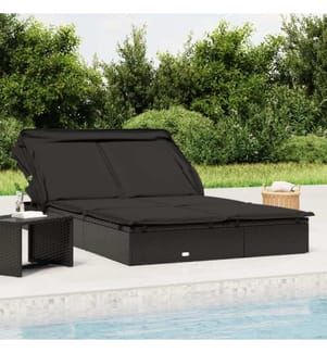 2-Personen-Sonnenliege mit Dach Schwarz 213x118x97 Poly Rattan