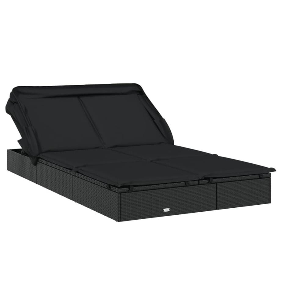 2-Personen-Sonnenliege mit Dach Schwarz 213x118x97 Poly Rattan