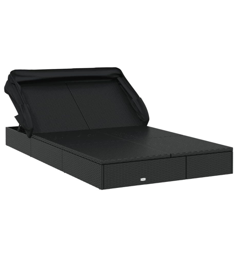 2-Personen-Sonnenliege mit Dach Schwarz 213x118x97 Poly Rattan
