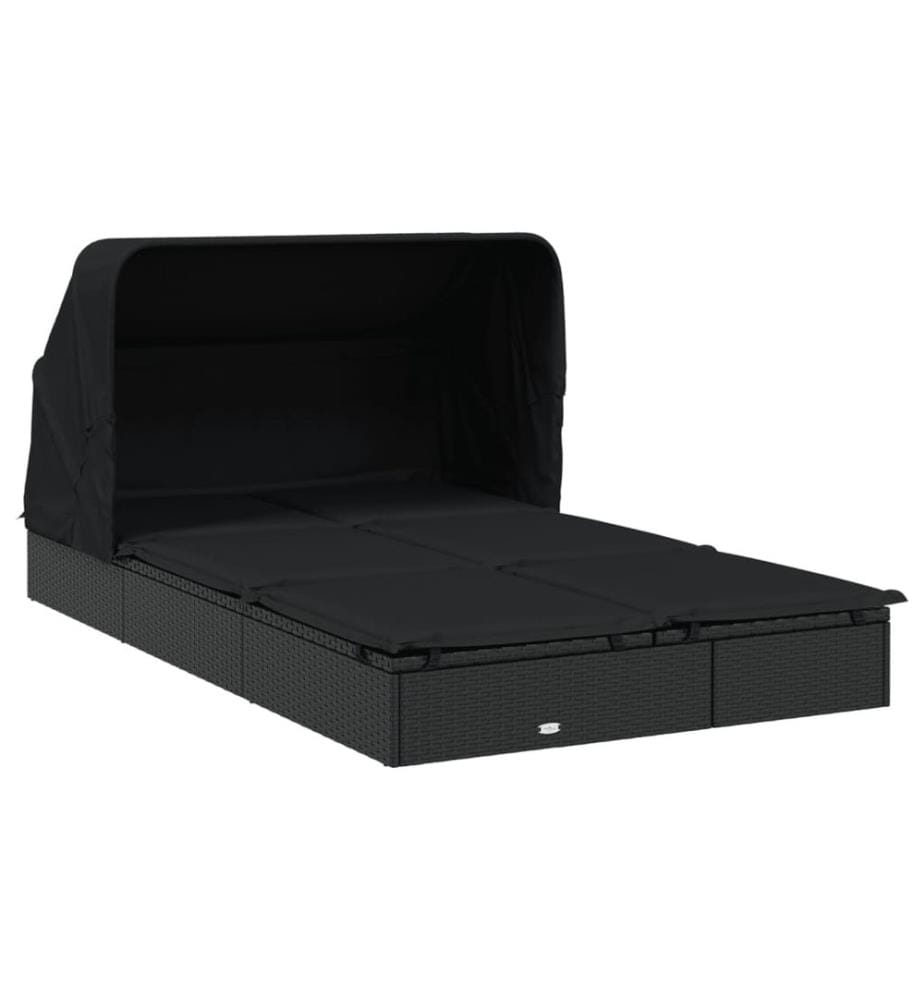 2-Personen-Sonnenliege mit Dach Schwarz 213x118x97 Poly Rattan