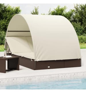 Transat 2 places avec toit rond marron 211x112x140 cm