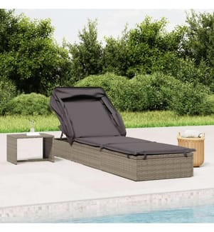 Transat avec toit pliable gris 213x63x97 cm résine tressée