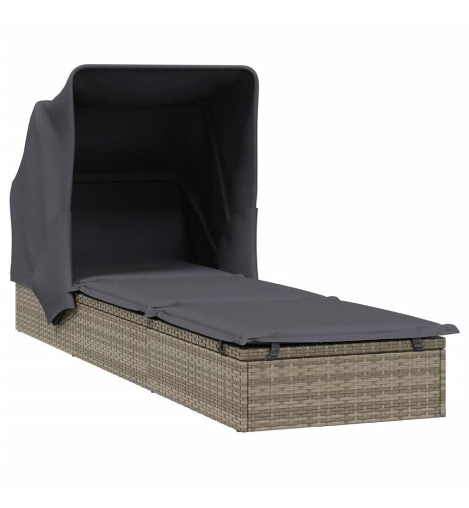 Sonnenliege mit Faltdach Grau 213x63x97 cm Poly Rattan