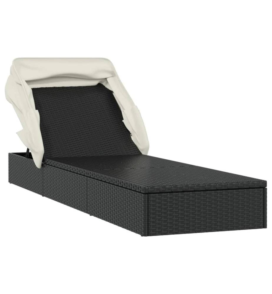 Sonnenliege mit Faltdach Schwarz 213x63x97 cm Poly Rattan
