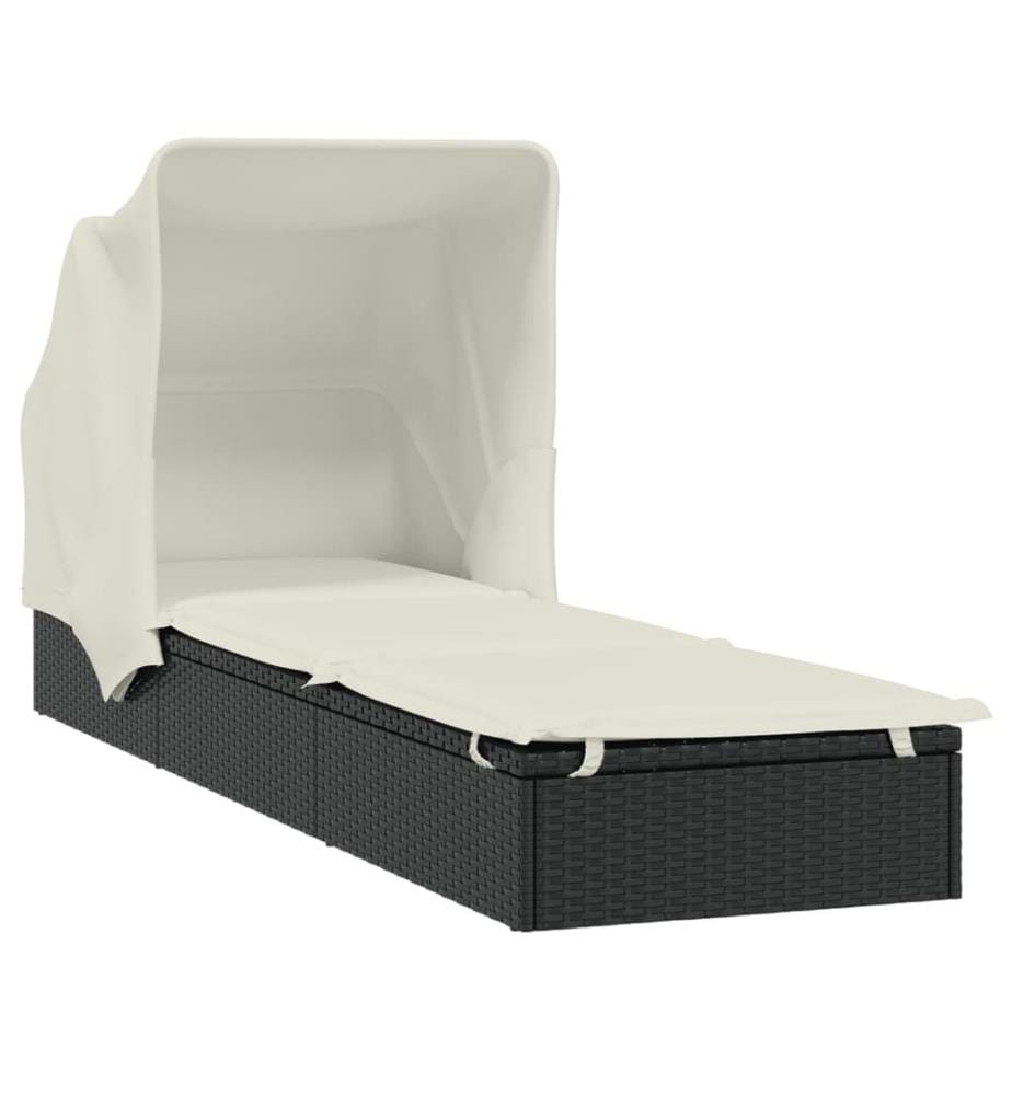 Sonnenliege mit Faltdach Schwarz 213x63x97 cm Poly Rattan