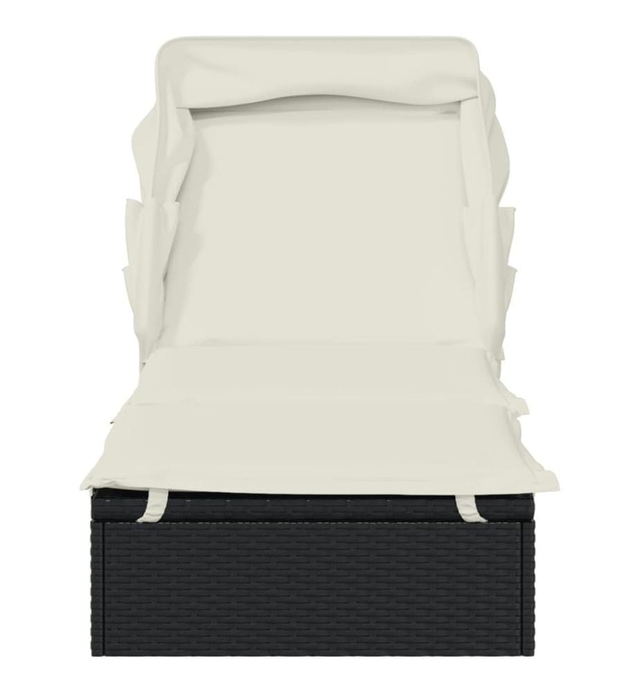 Sonnenliege mit Faltdach Schwarz 213x63x97 cm Poly Rattan