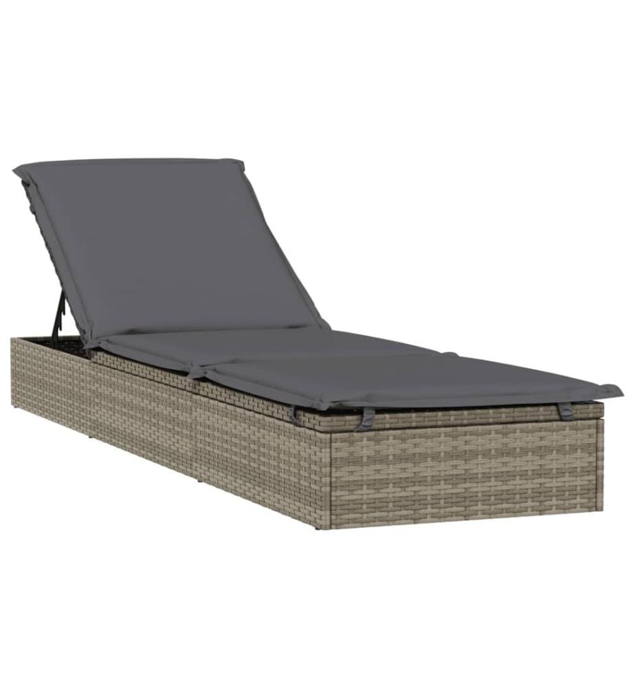 Sonnenliegen 2 Stk. mit Tisch Grau Poly Rattan