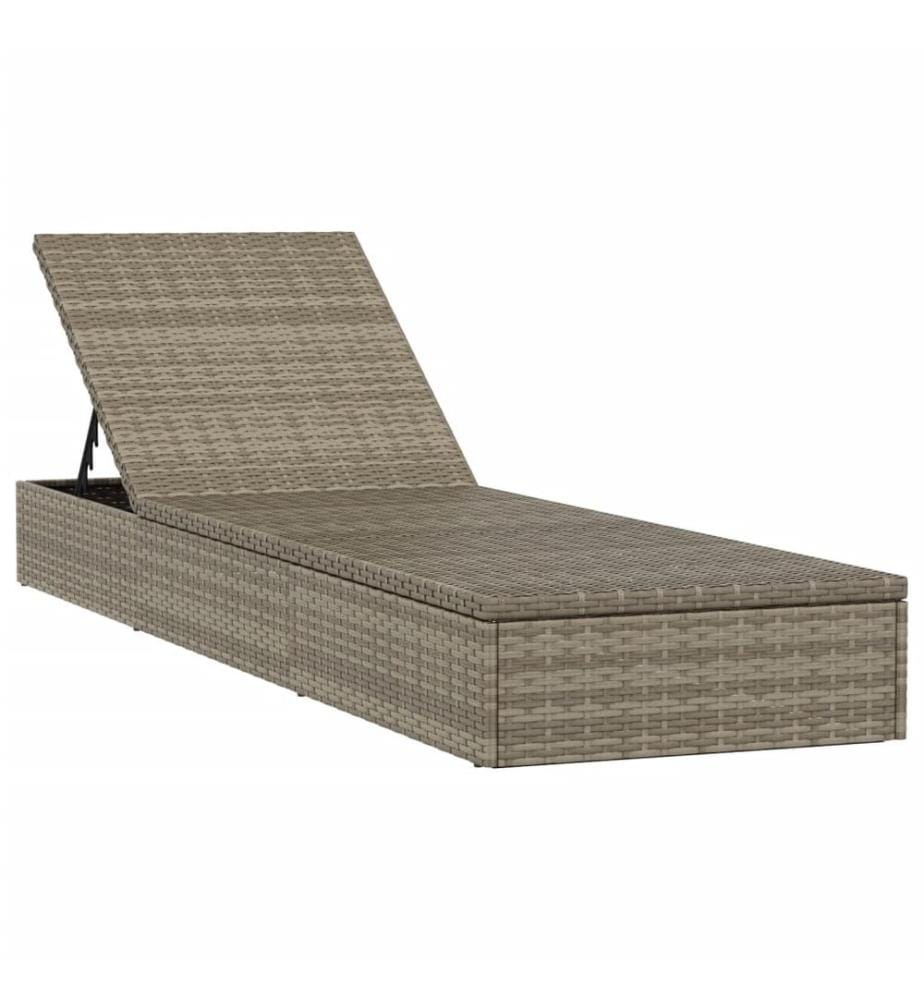 Sonnenliegen 2 Stk. mit Tisch Grau Poly Rattan