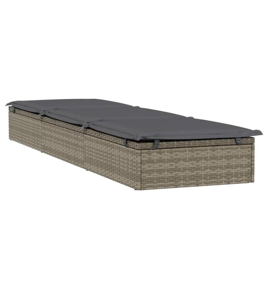 Sonnenliegen 2 Stk. mit Tisch Grau Poly Rattan