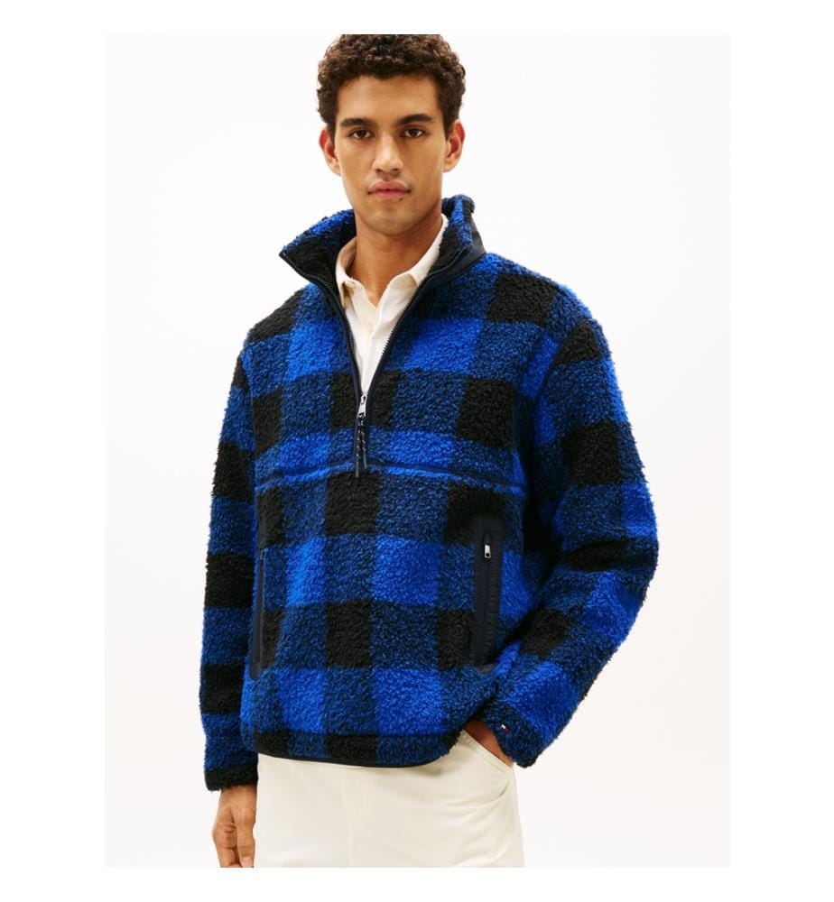 Karierter Fleecepullover - Blau
