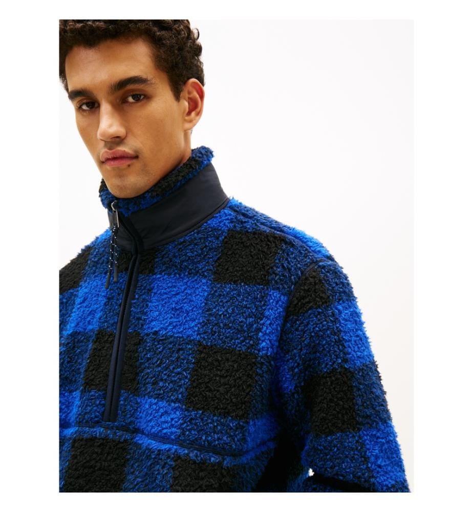 Karierter Fleecepullover - Blau
