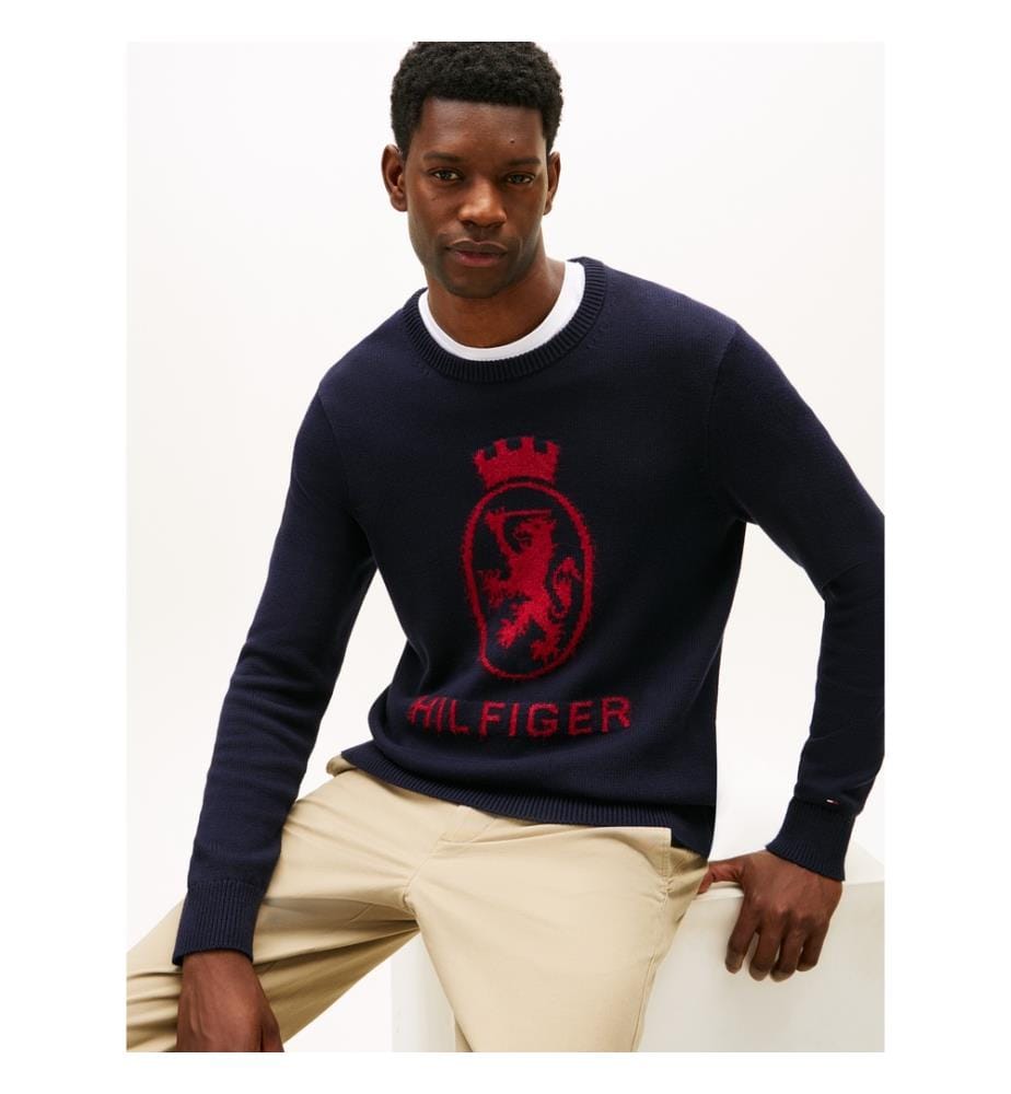 Pull En Intarsia Avec Écusson Th - Bleu Marine