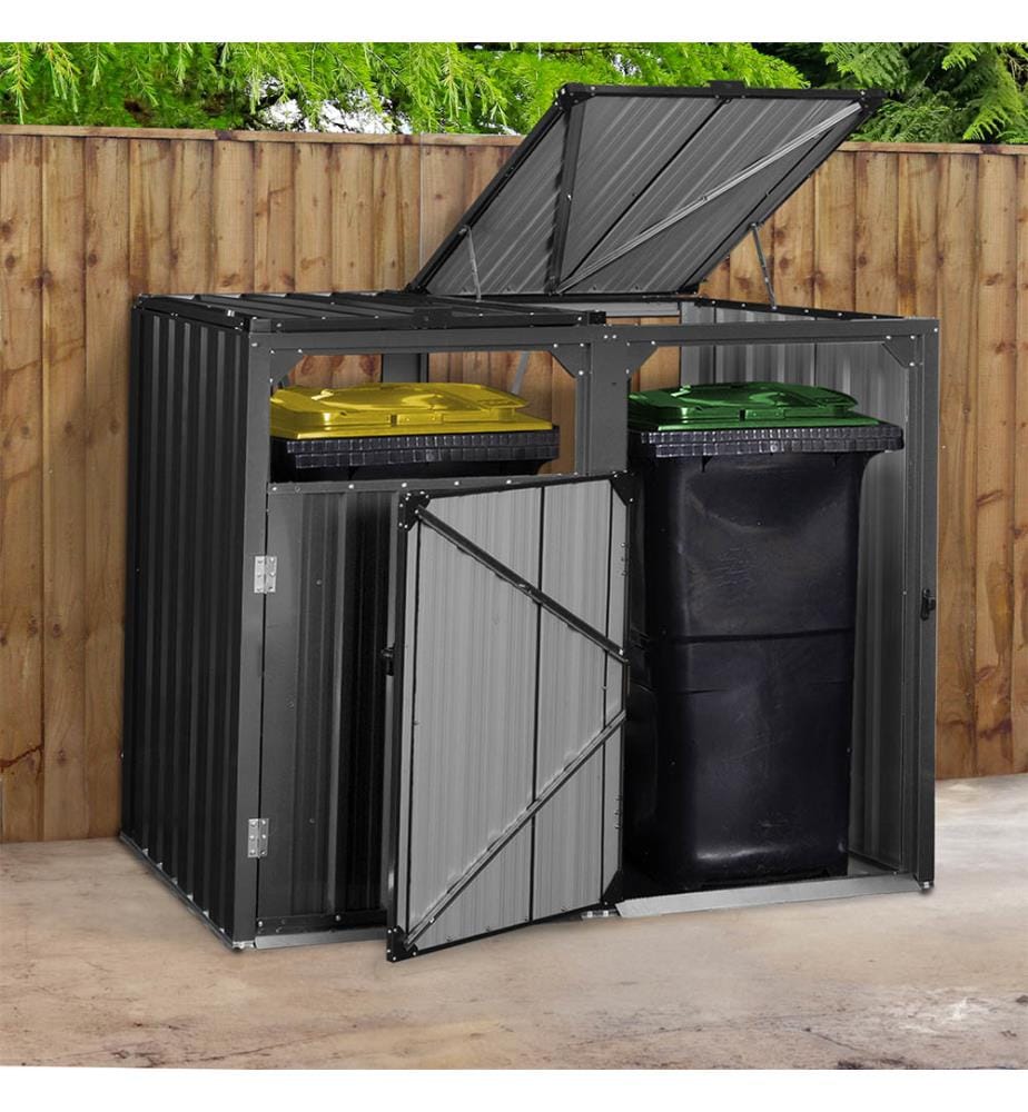 Cache Poubelles Double En Métal - Gris Anthracite