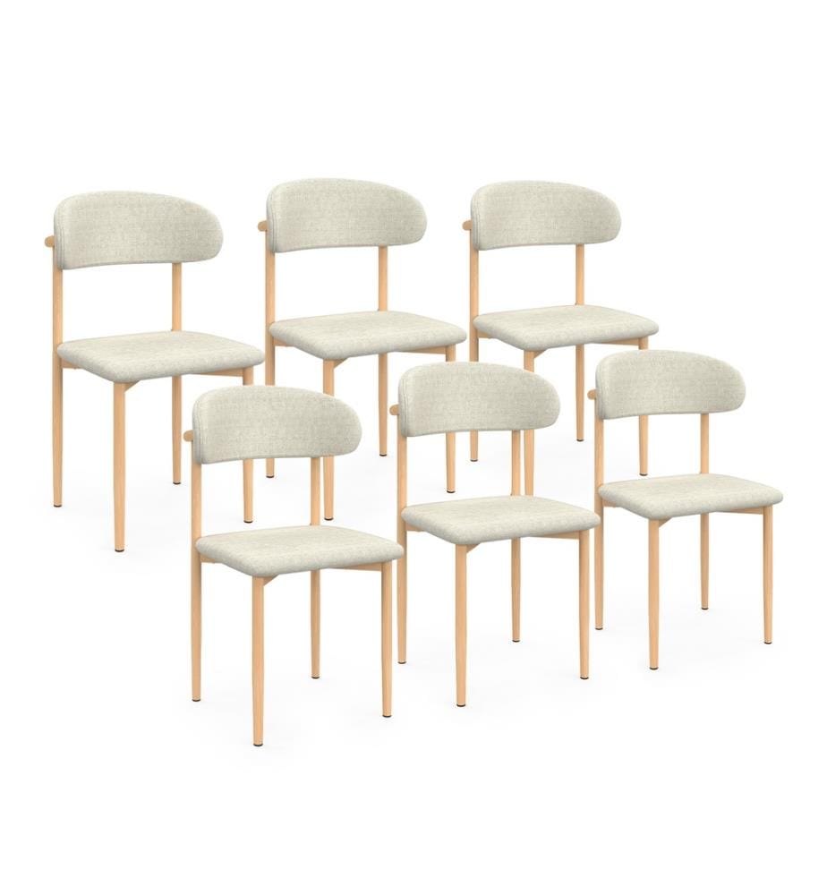 Lot de 6 Chaises Callisto assise beige et pieds bois 