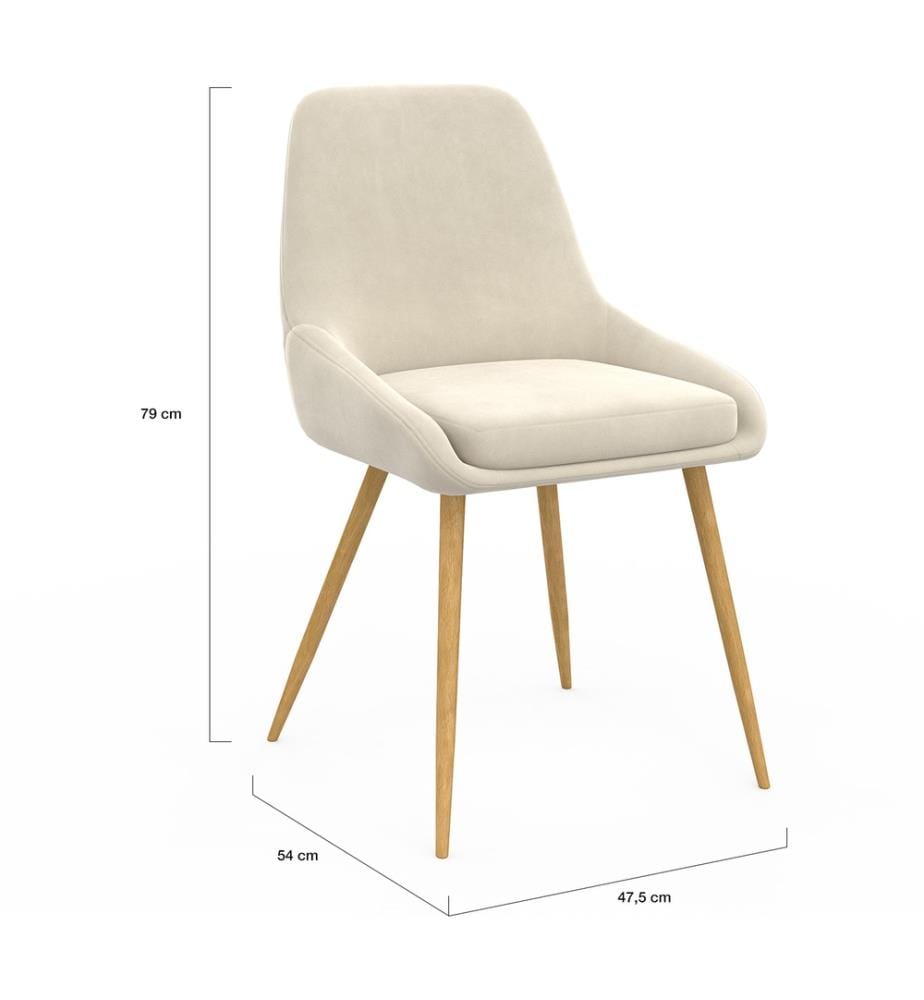 Lot de 6 Chaises Olivia en velours crème et pieds bois
