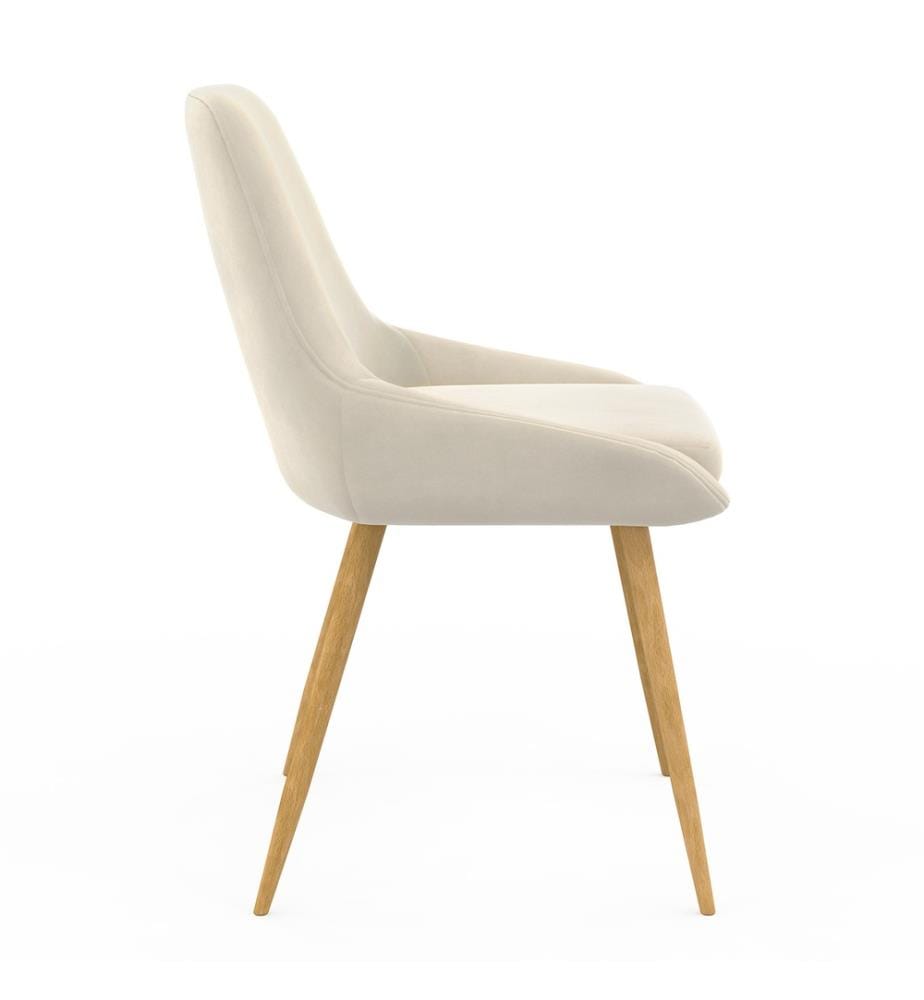 Lot de 6 Chaises Olivia en velours crème et pieds bois