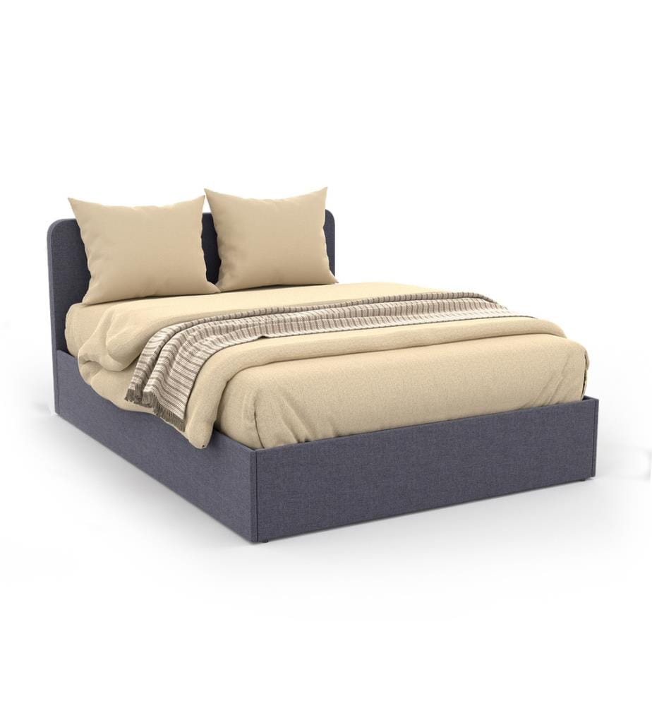 Lit Coffre en Tissu et Tête de Lit Arrondie Louise 140x190cm - Gris