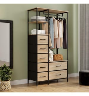 Ankleidezimmer Iris Kleiderschrank und 7 Schubladen Holz und Schwarz