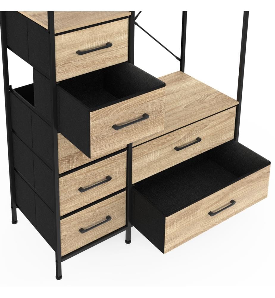 Ankleidezimmer Iris Kleiderschrank und 7 Schubladen Holz und Schwarz