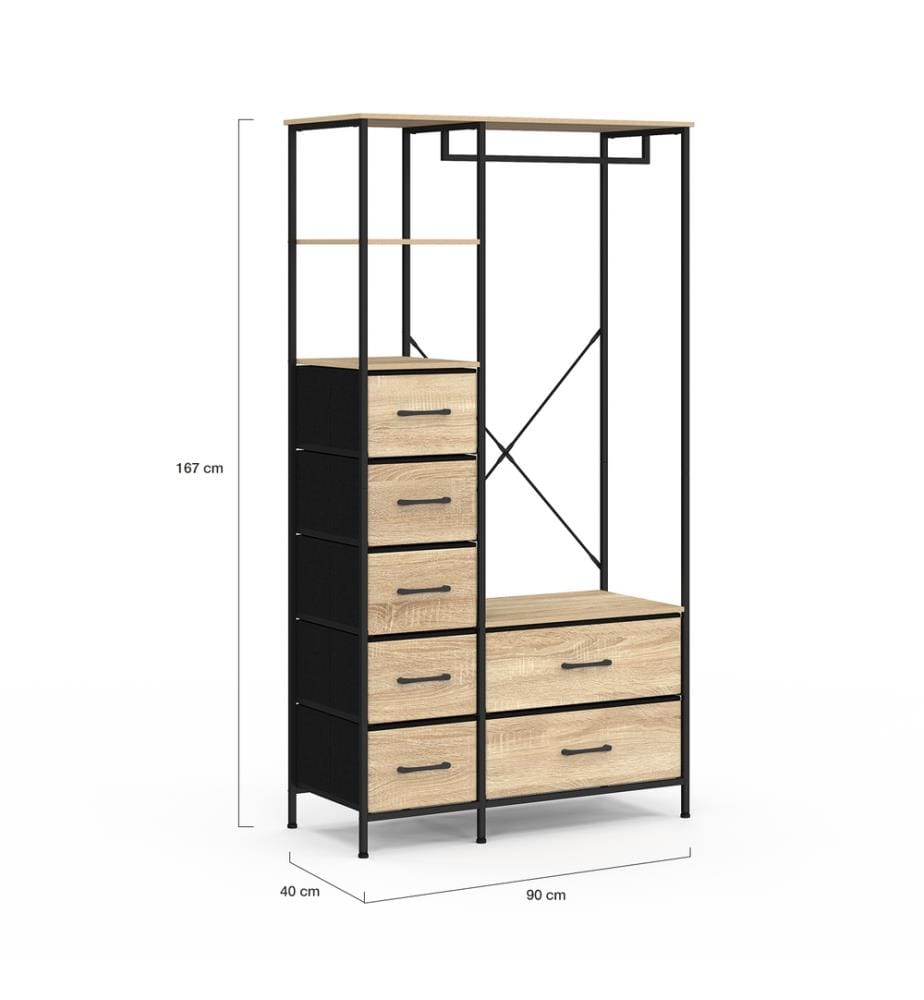 Ankleidezimmer Iris Kleiderschrank und 7 Schubladen Holz und Schwarz