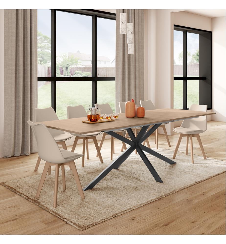 Ausziehbarer Esstisch Spider 200-240cm Holzplatte mit integriertem Stauraum - Braun und Schwarz