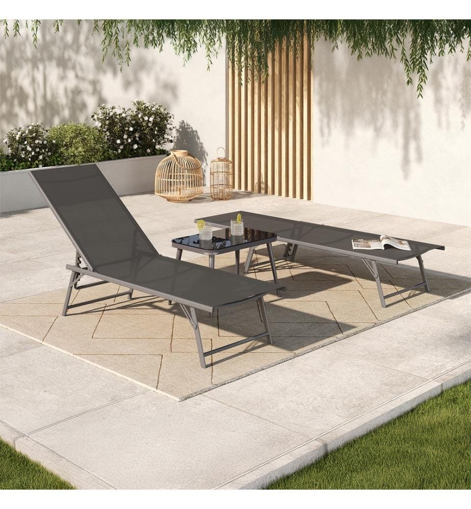 Lot de 2 Transats inclinables Malaga 4 positions - Gris anthracite