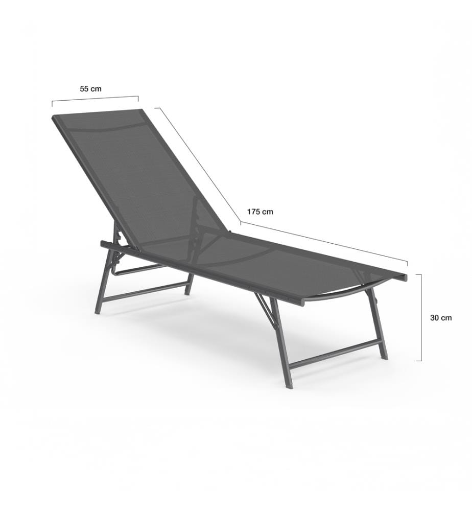 Lot de 2 Transats inclinables Malaga 4 positions - Gris anthracite