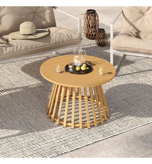 Table basse de jardin ronde Hortensia métal effet bois Ø70cm