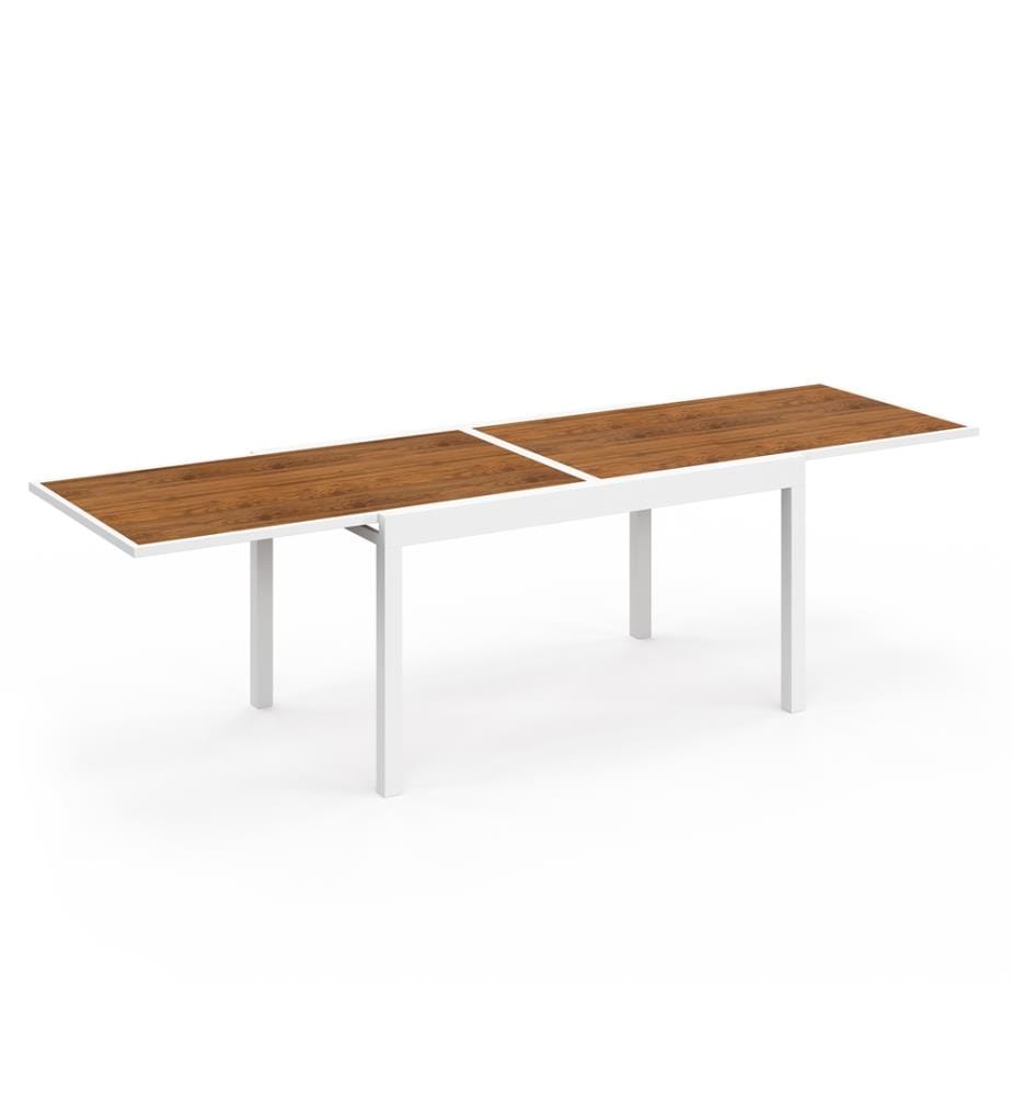 Ensemble repas extensible Timbia 12 places blanc verre trempé effet bois